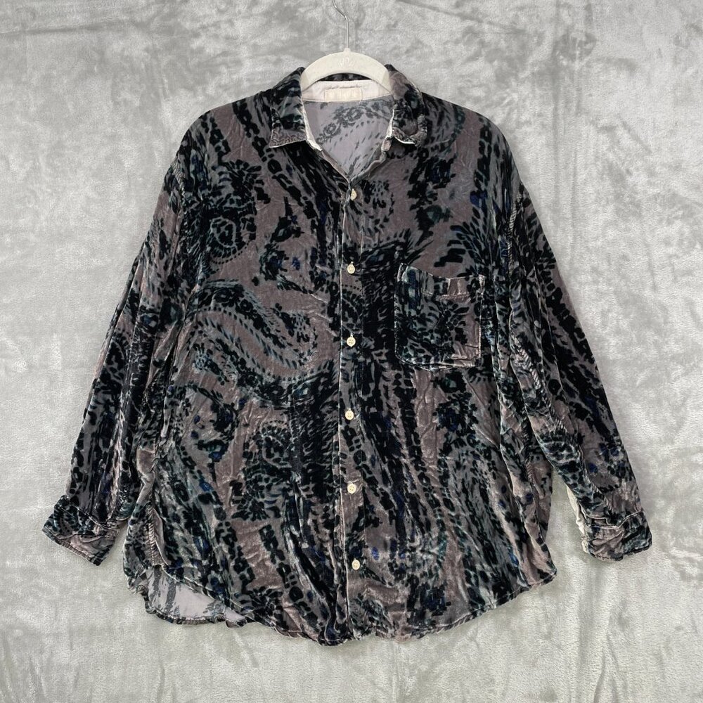 CP Shades Joss Burnout Velvet Blouse‎ Size Small Brown/Black Green/Blue Relaxed